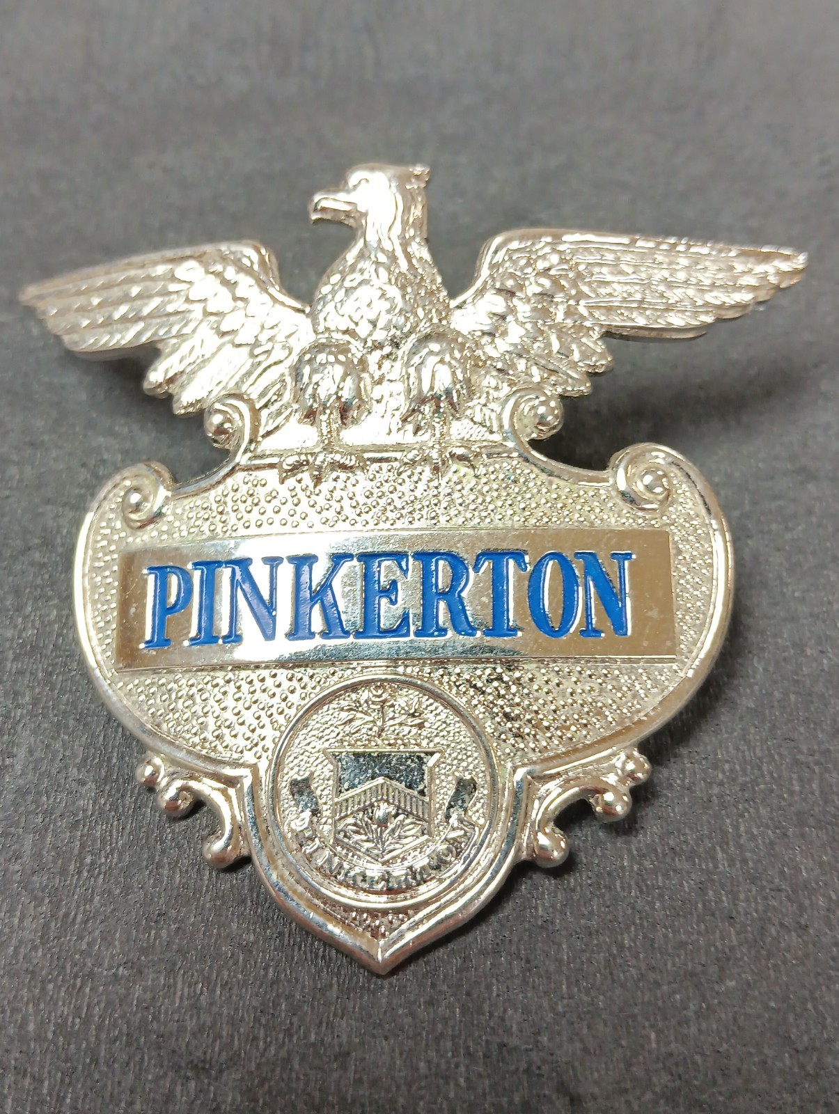 Vintage Pinkerton Badge For Uniform or Hat 2.75 X 2.50 Inches. Genuine. 