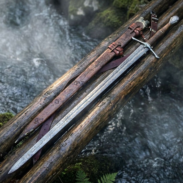Handmade Medieval Long Sword Real Damascus Steel Blade