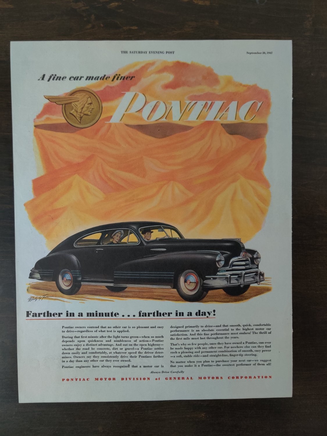 Pontiac 1947 Streamliner Vintage Magazine Print Advertisement Full Page