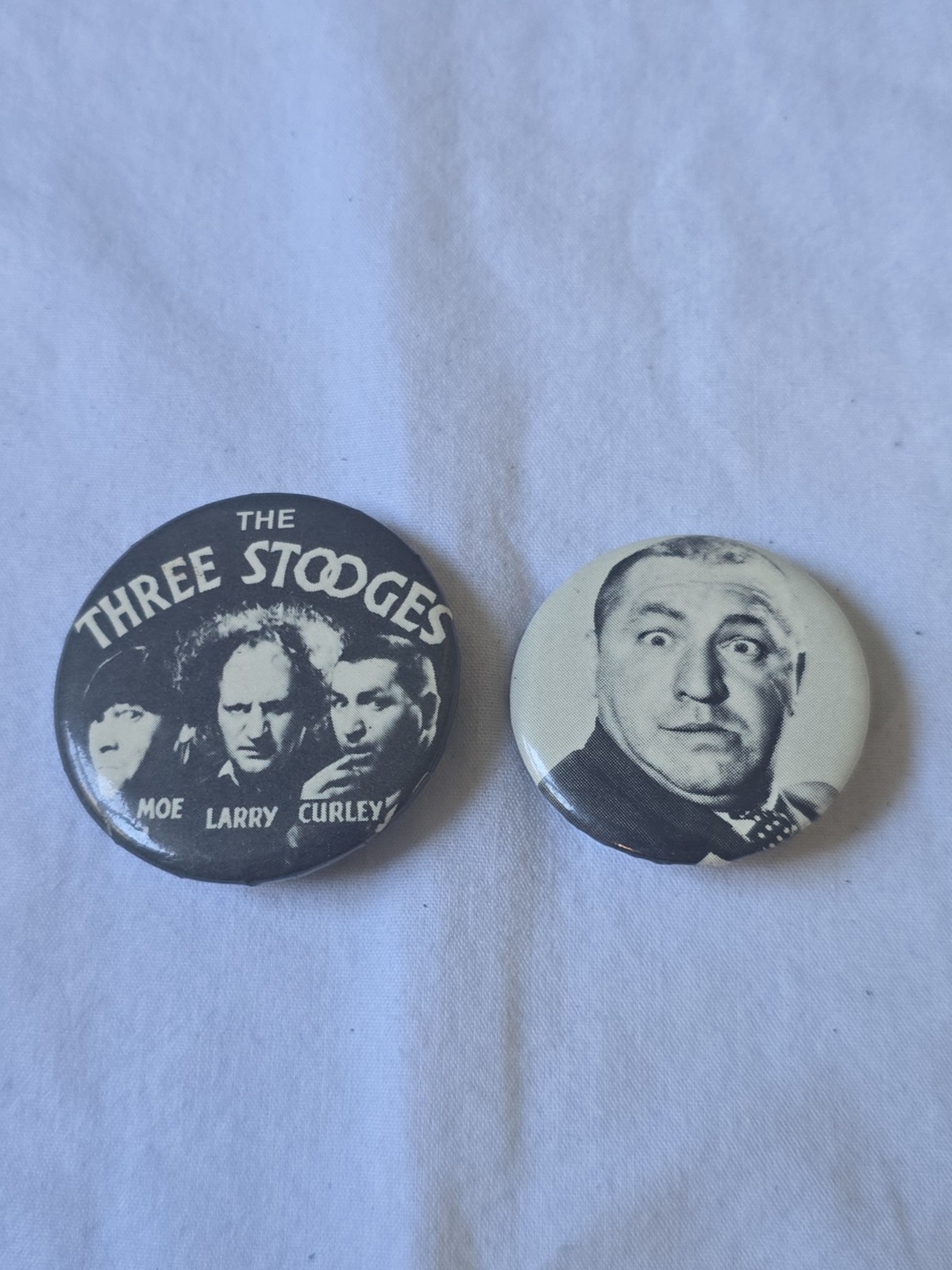 2 Vintage 1980s Three Stooges Pinback Buttons