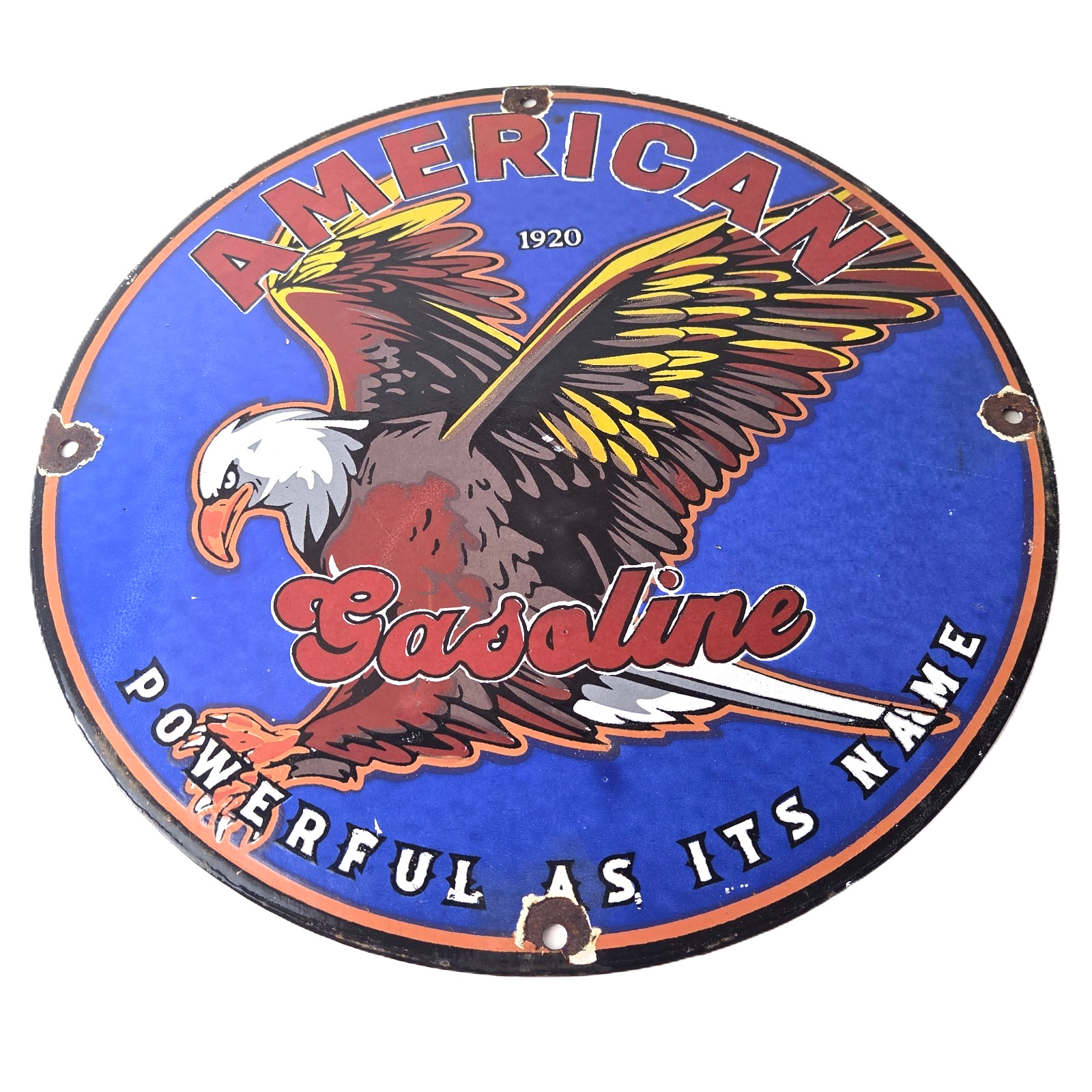 Vintage American Gasoline Porcelain Sign - Blad Eagle Powerful Gas Station Sign