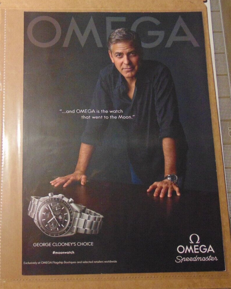 OMEGA WATCH Magazine Print Ad George Clooney Speedmaster Advertising