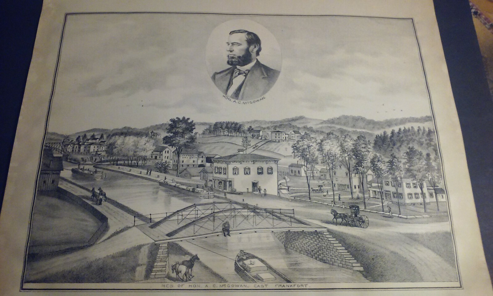 1879 Engraving: Residence of Hon. A.C. McGowan & Street View EAST FRANKFORT NY