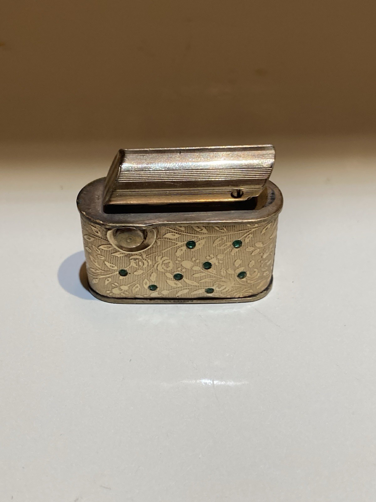 Vintage Reqel Art Deco Gold Tone Lighter. With Stones