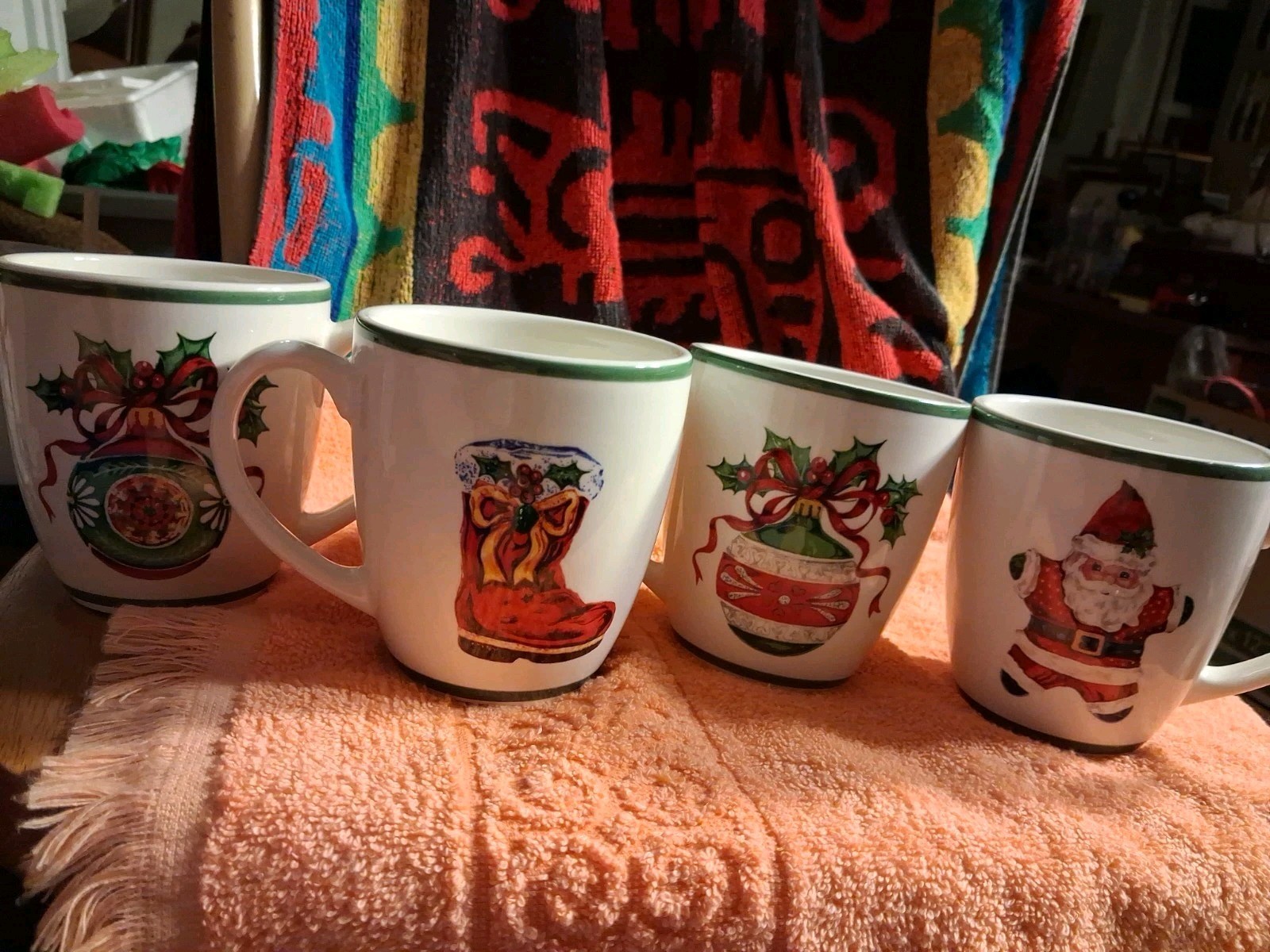 Set of 4 Christopher Radko  Holiday Celebrations Christmas MugsTree Santa Boot