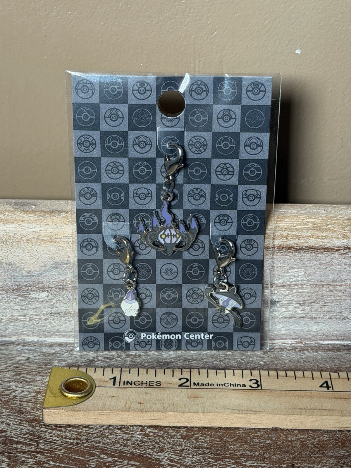 Pokemon Center Litwick Lampent Chandelure Metal Keychain Charm Sealed New