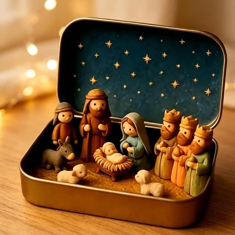 Mini Christmas Nativity Scene Set Portable Pocket Size Holiday Decoration