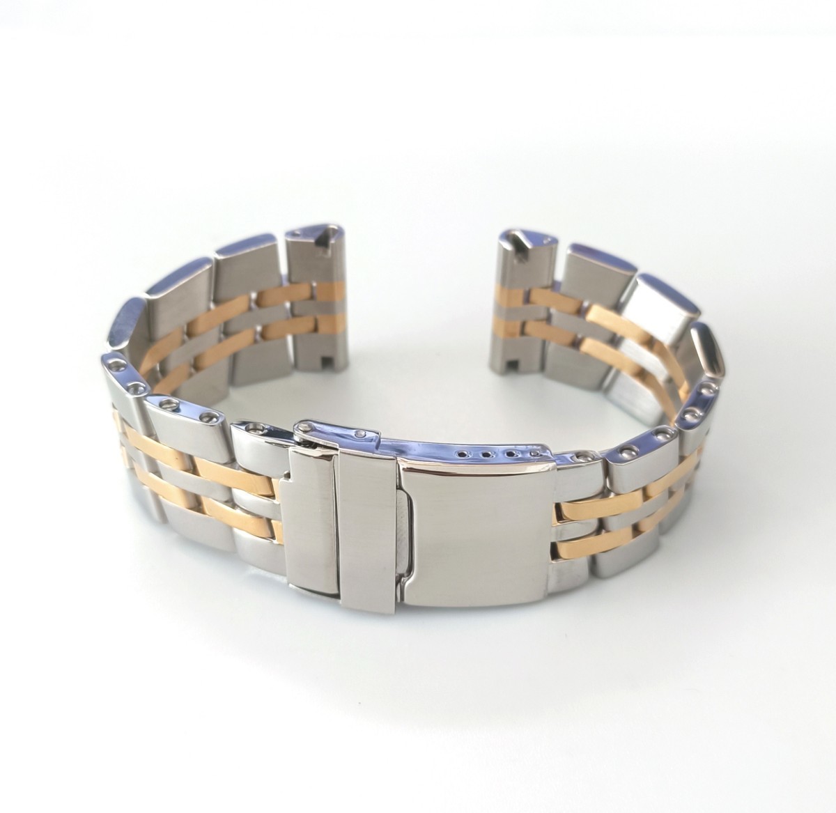 24mm Watch Bracelet 5-Link Silver Gold Combo Flat End Compatible with Breitling
