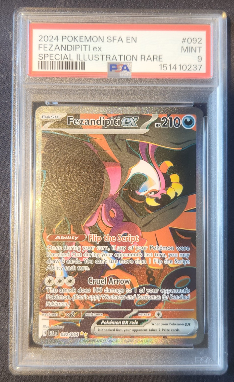 FEZANDIPITI EX 2024 Pokemon SFA #092 FA SPECIAL ILLUSTRATION RARE PSA MINT 9