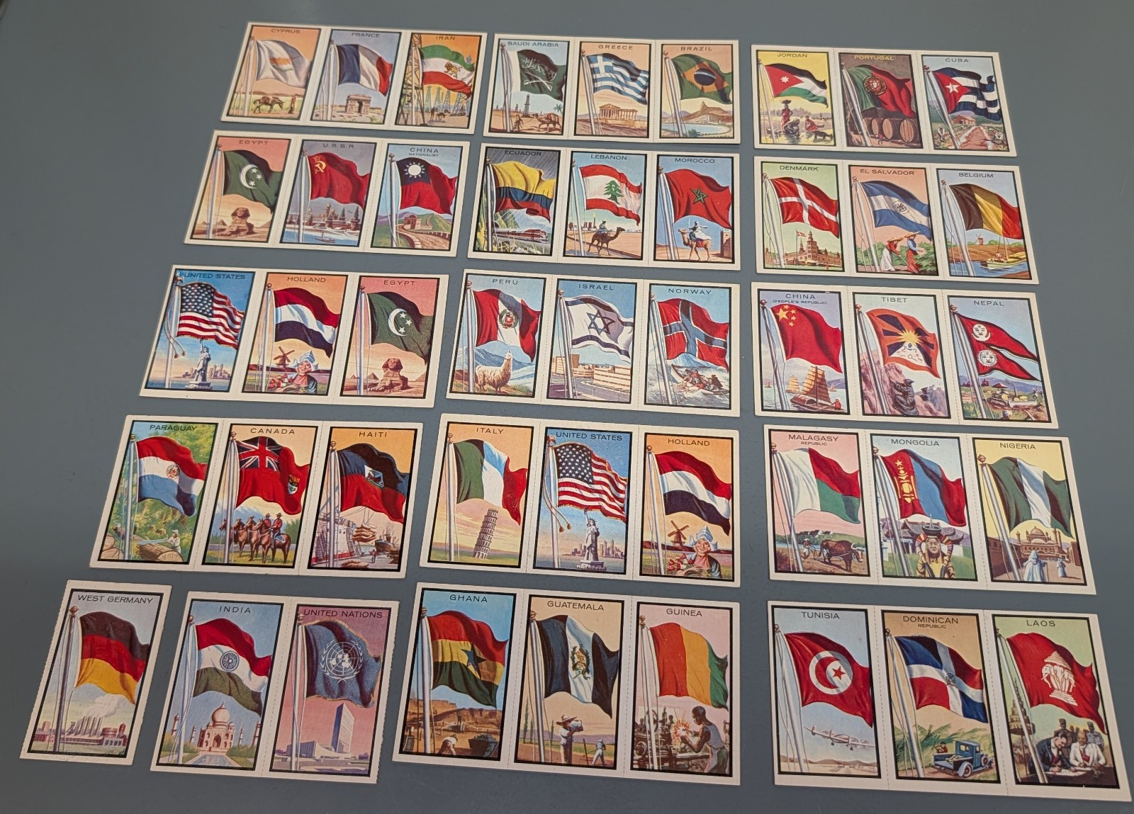 1963 Topps Lot of 75 (25 Uncut) & 1 (Cut) Flags Cards of the World Vintage Card