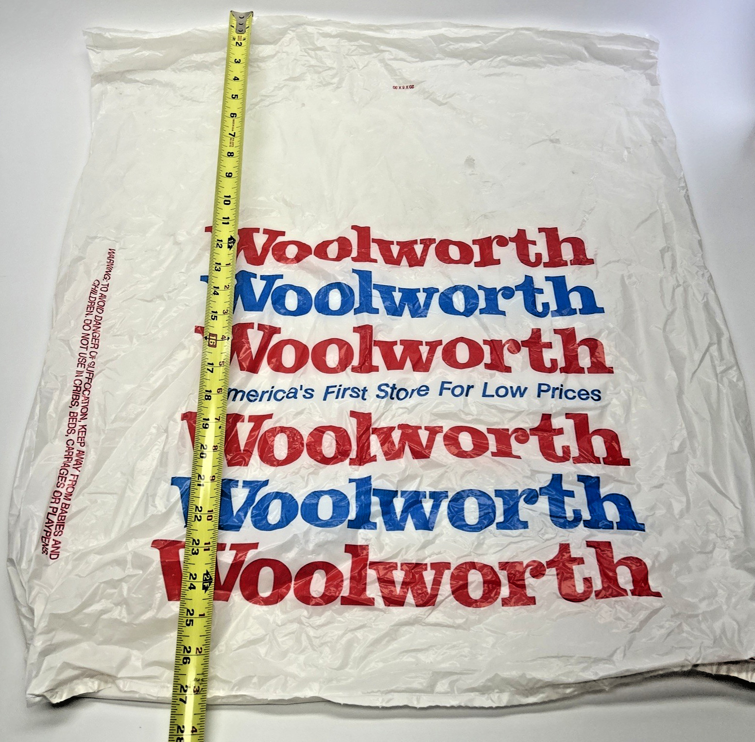 Woolworth Department Store Large Plastic Shopping Bag No Handles 28”x24” Vintage Woolworth Department Store Large Plastic Shopping Bag No Handles 28”x24” Vintage