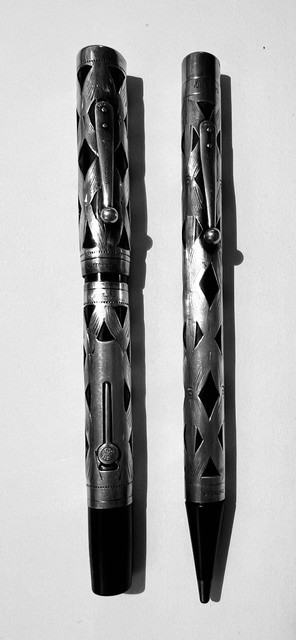 Vintage Waterman's Ideal 452 Sterling Silver Overlay Fountain Pen & Pencil Set