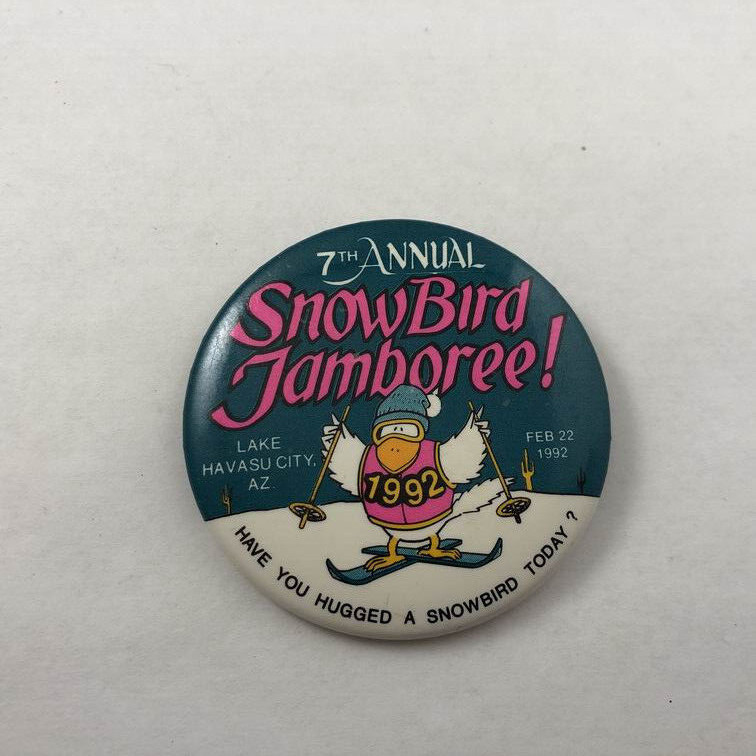 VTG ~ 1992 7th ANNUAL SNOW BIRD JAMBOREE / Logo Promo Button Pinback