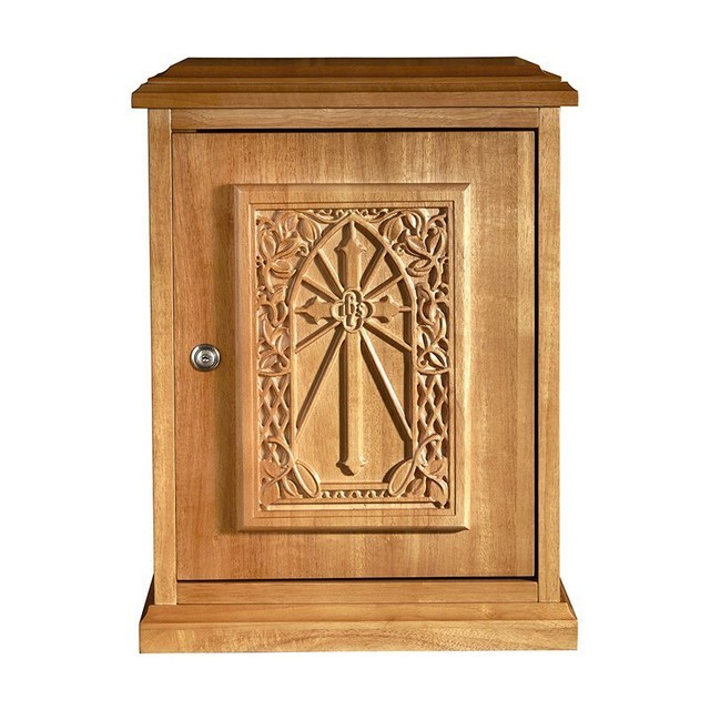 IHS Cross Tabernacle Medium Oak Maple Hardwood Church Eucharist Storage Cabinet