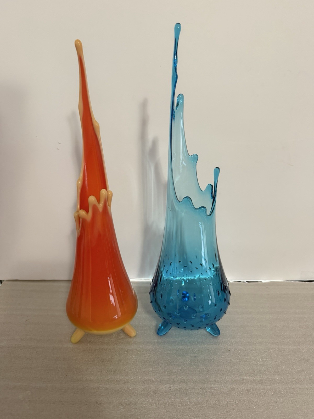 Vintage LE Smith Bittersweet And Blue 3-Toe Vases GREAT MOUTHS Buy 1 Or Both
