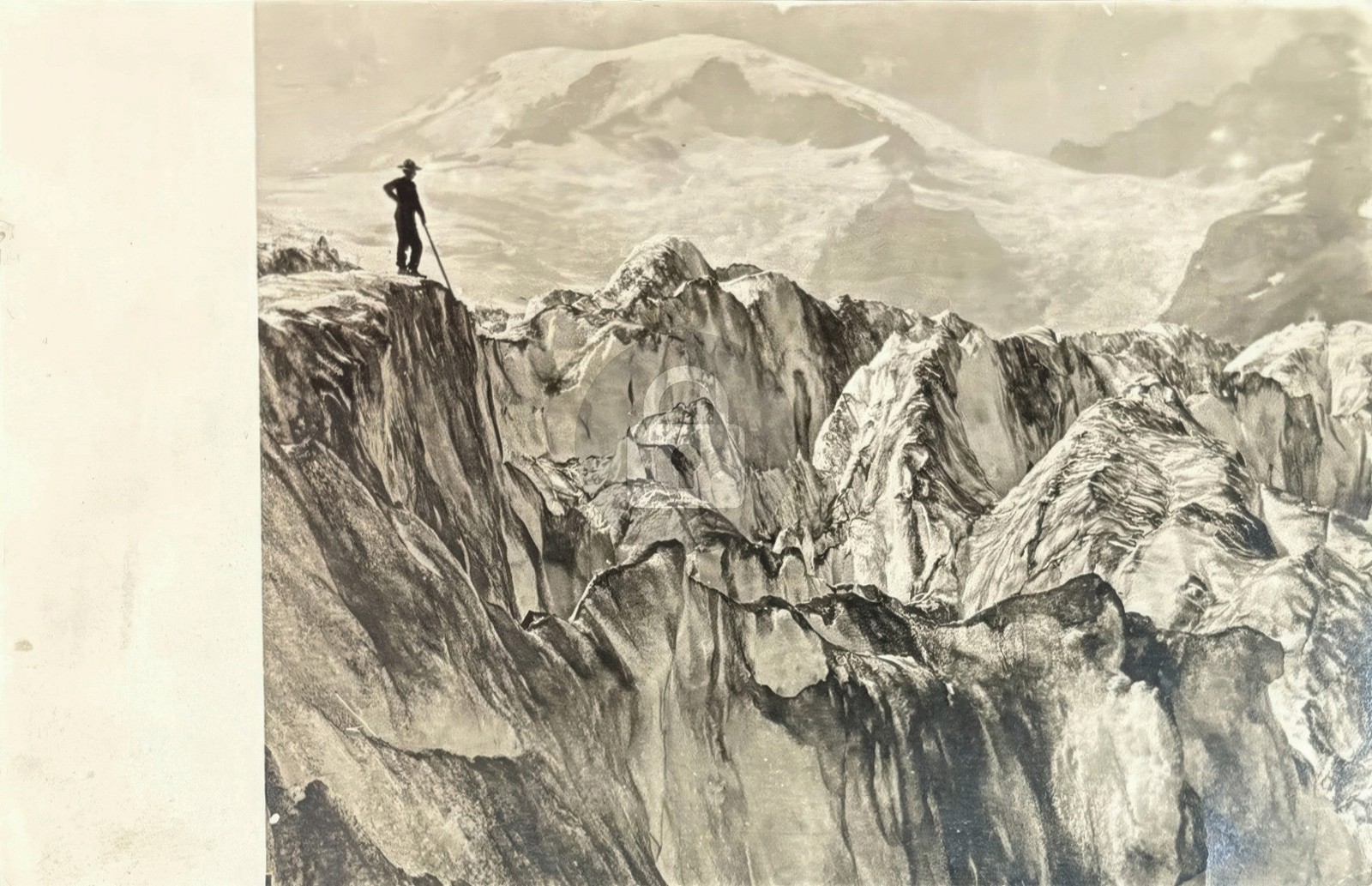 Mt. Rainier Nisqually Glacier Hiker 1909 A.H. Barnes RPPC Photo Postcard COPY