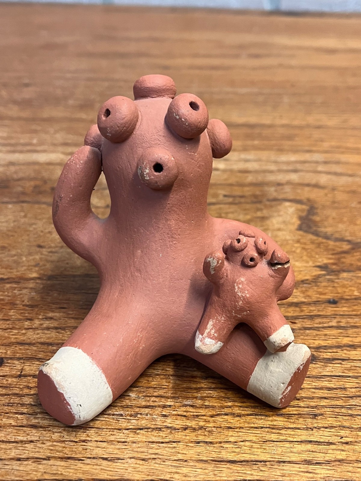 Vintage Southwestern Red Clay Mudhead Pottery Storyteller Mother With Infant Fig