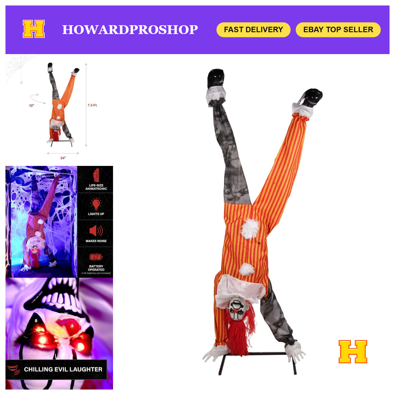 7.2ft Upside Down Clown Halloween Animatronic Decoration - Spooky Haunted Prop