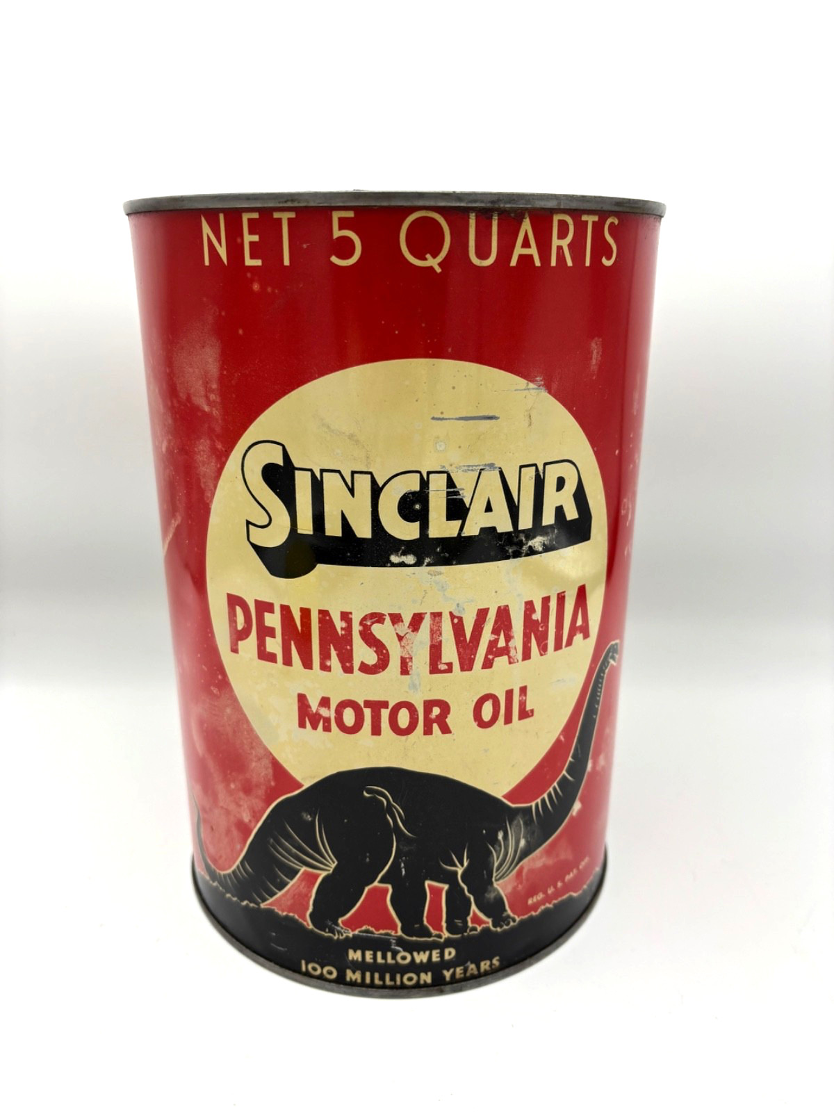 RED Sinclair Motor Oil Can 5 Quarts Gas Advertising Lithograph Tin