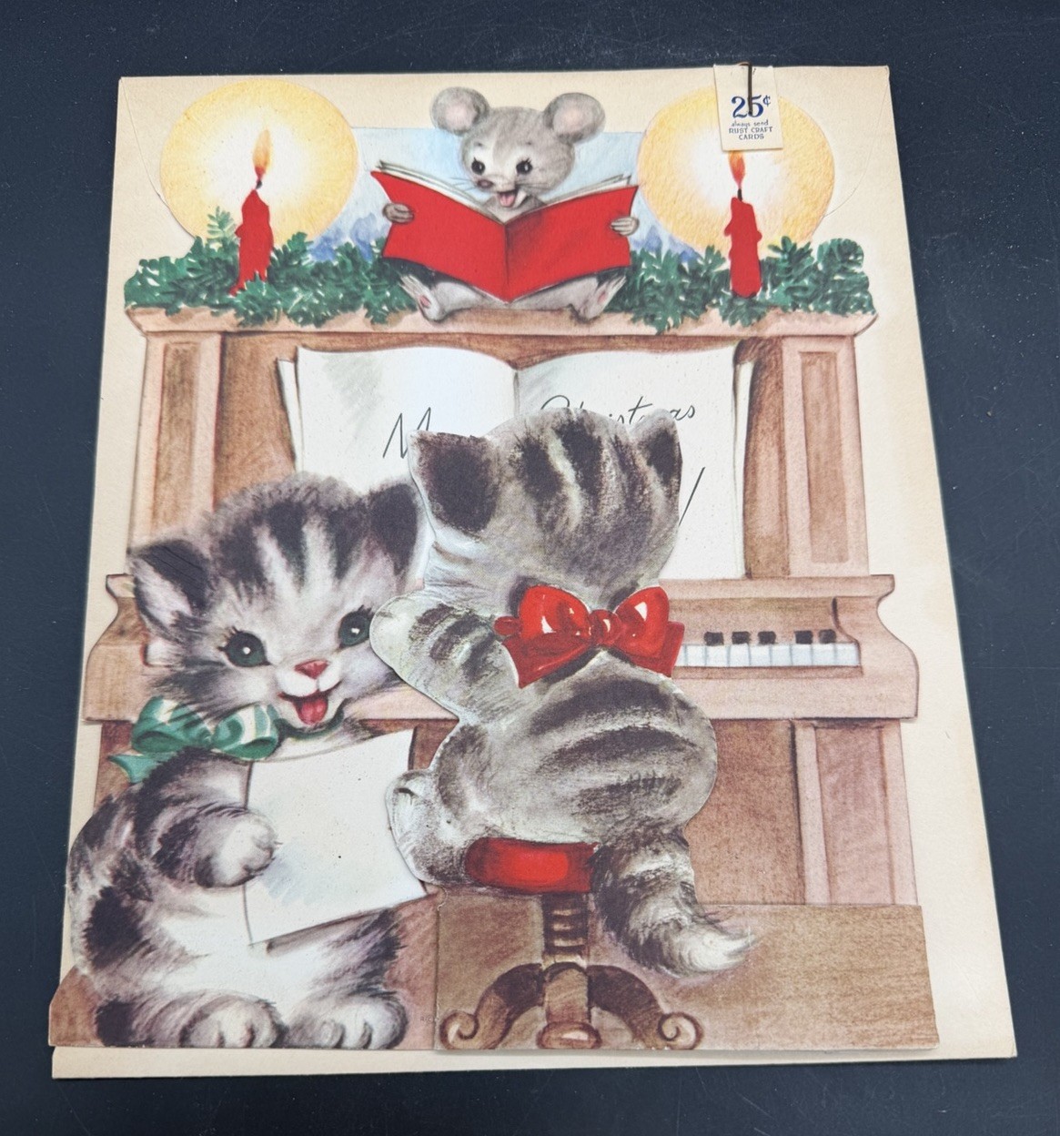 1949 Unused Rust Craft M. Cooper Cats & Mouse at Piano Christmas Card & Envelope