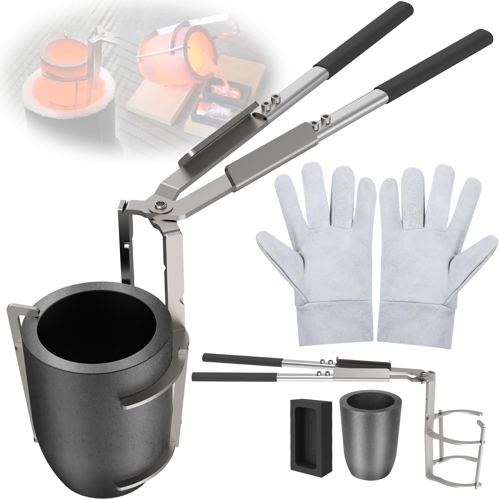 CANALHOUT 10kg Crucible Tongs Set for Melting Metal | 2-in-1 Lifting，Ingot Mold