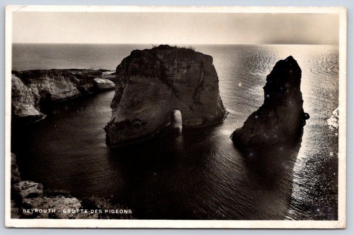 Antique Lebanon Postcard BEIRUT Beyrouth Raouche Pigeon Rocks RPPC