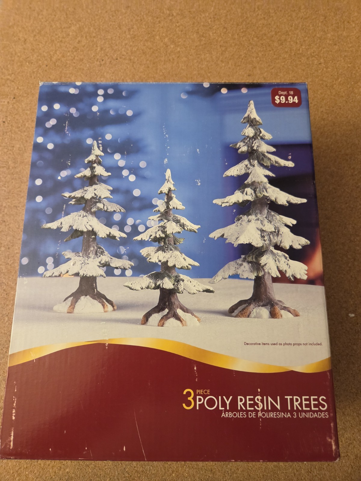 Vintage 1998 Poly Resin Christmas Village Trees Snow Covered NEW IN BOX 3 Pc Set