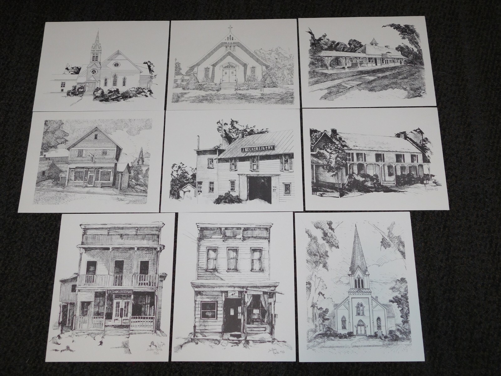 VINTAGE 9 SKETCHES OF ALTAMONT NY VILLAGE LANDMARKS 100th ANNIVERSARY by NAVILIA