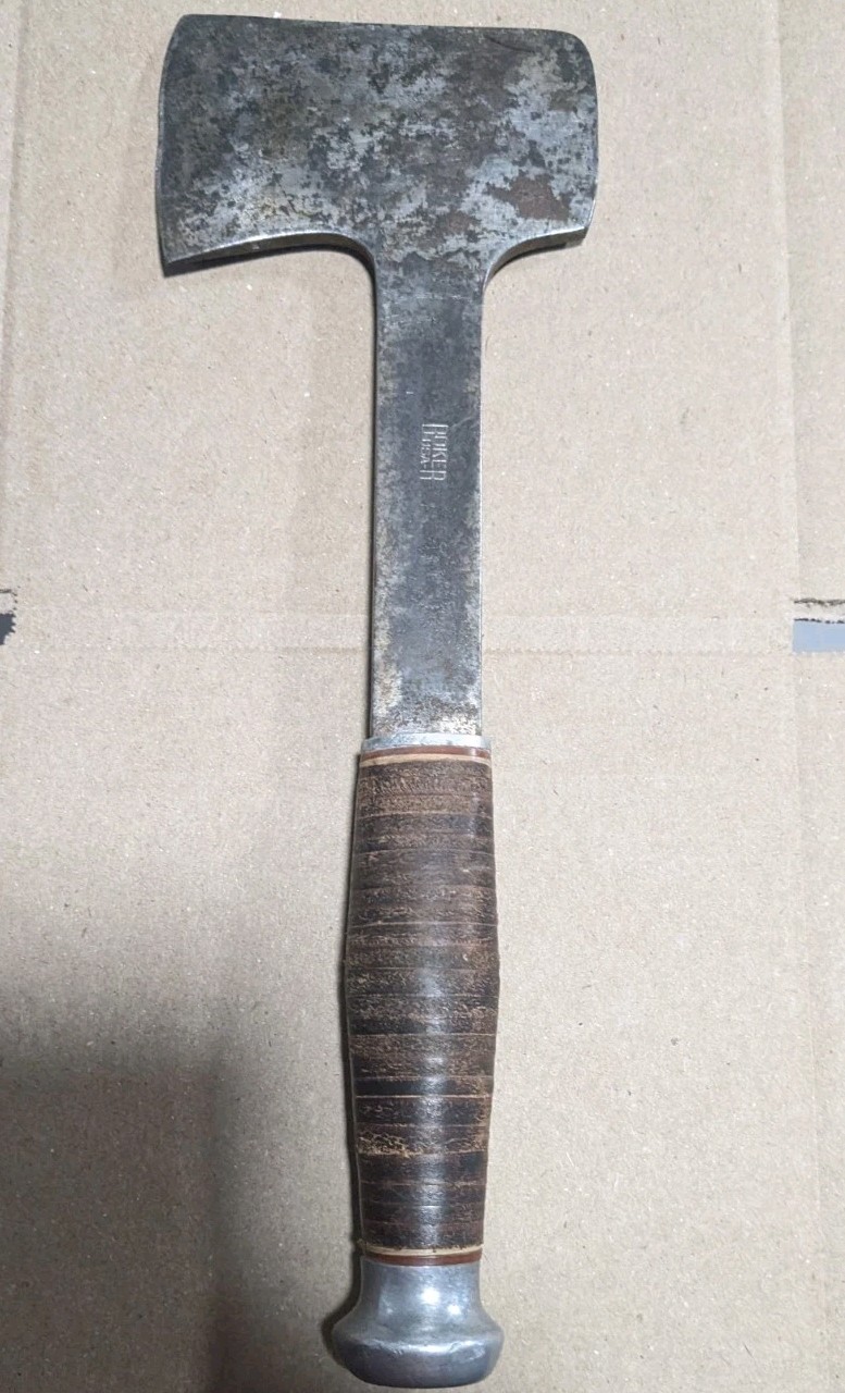 Rare Vintage Boker Stacked Leather Washer Camp Hatchet Axe, Collectible Boker US