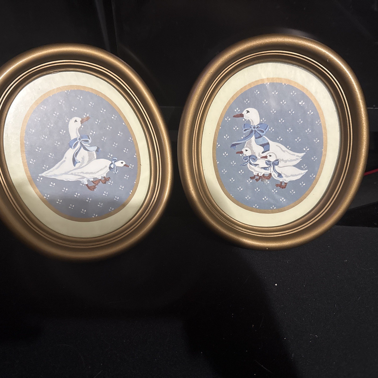 Vtg 1985 Homco Country Duck Set 2 Gold Oval Frames Blue White Goose Cottage Core Vtg 1985 Homco Country Duck Set 2 Gold Oval Frames Blue White Goose Cottage Core