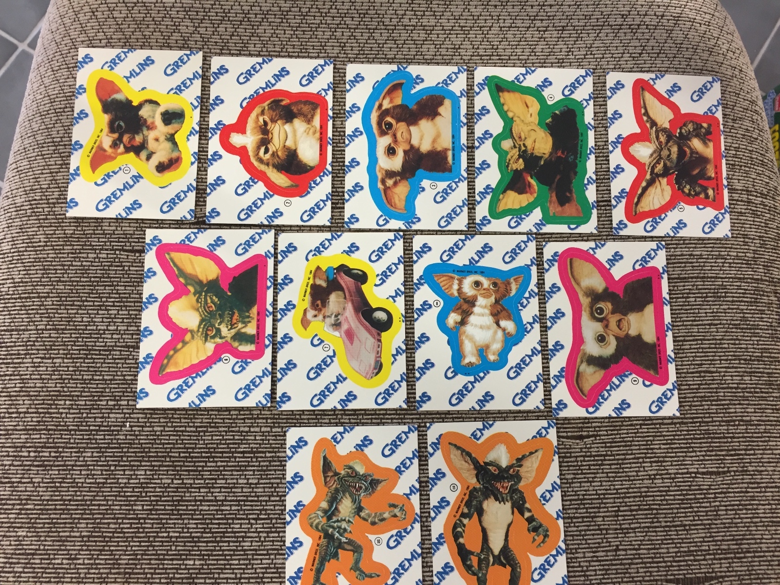 COMPLETE SET OF VINTAGE 11 1984 TOPPS GREMLINS STICKERS PUZZLE MINT