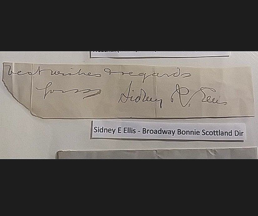 Sidney E Ellis Producer /Actor Signed cut signature Bonnie Scotland NY Broadway,