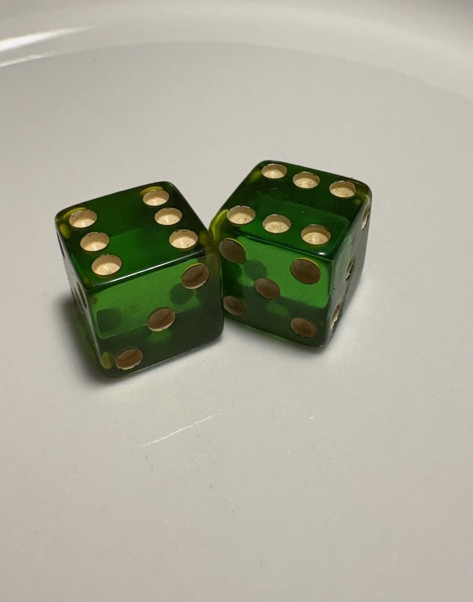 Pair Mid Century Green Apple Dice Pair Vintage Retro MCM Atomic