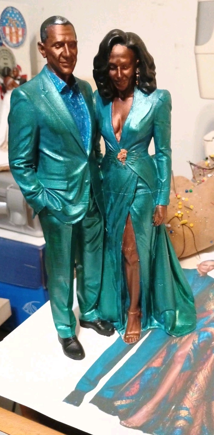 Hand Painted  Couple Figurine, Acrylic Finish 3D Printed 10 Inches