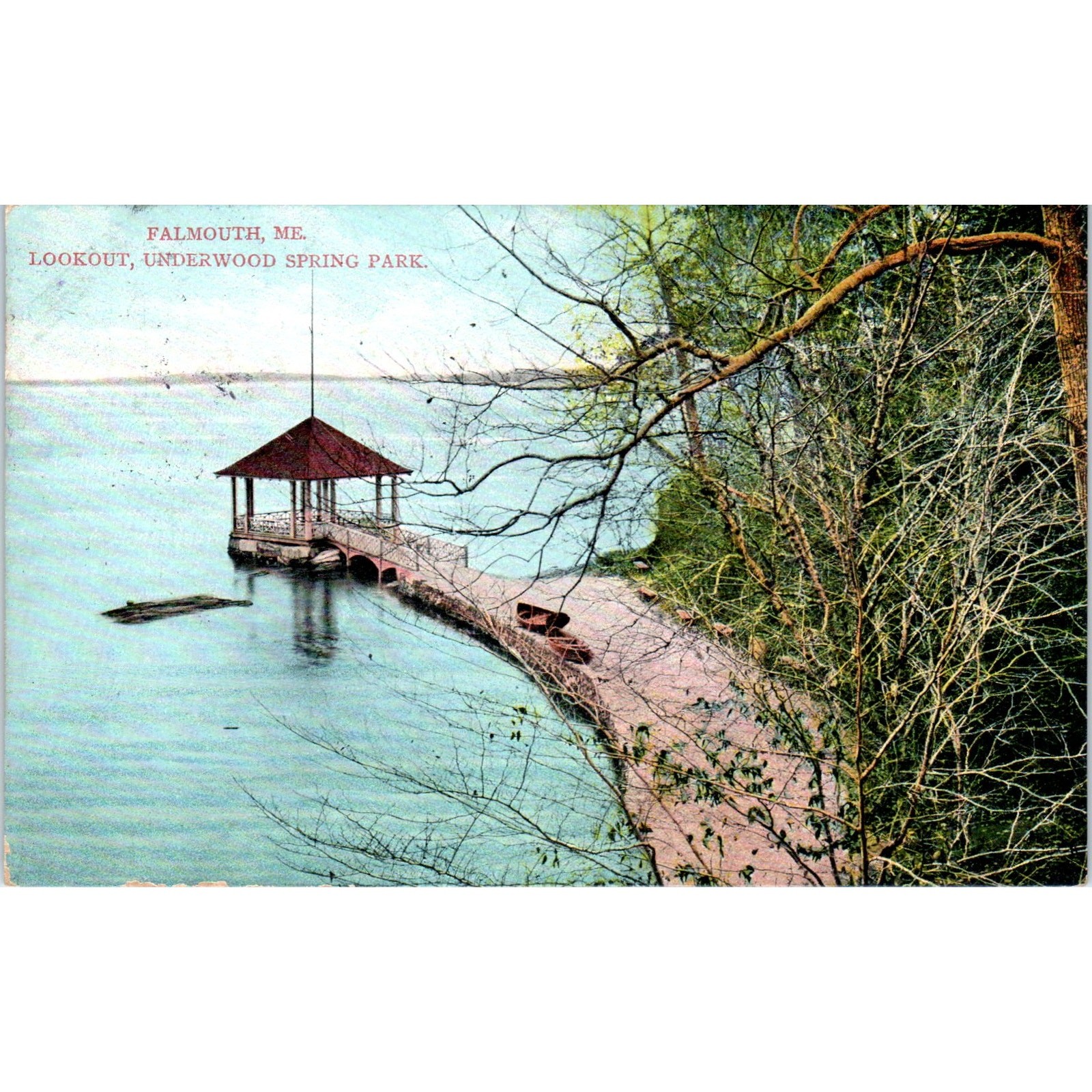 c1910 Lookout Underwood Spring Park Falmouth Maine Original Postcard PC10