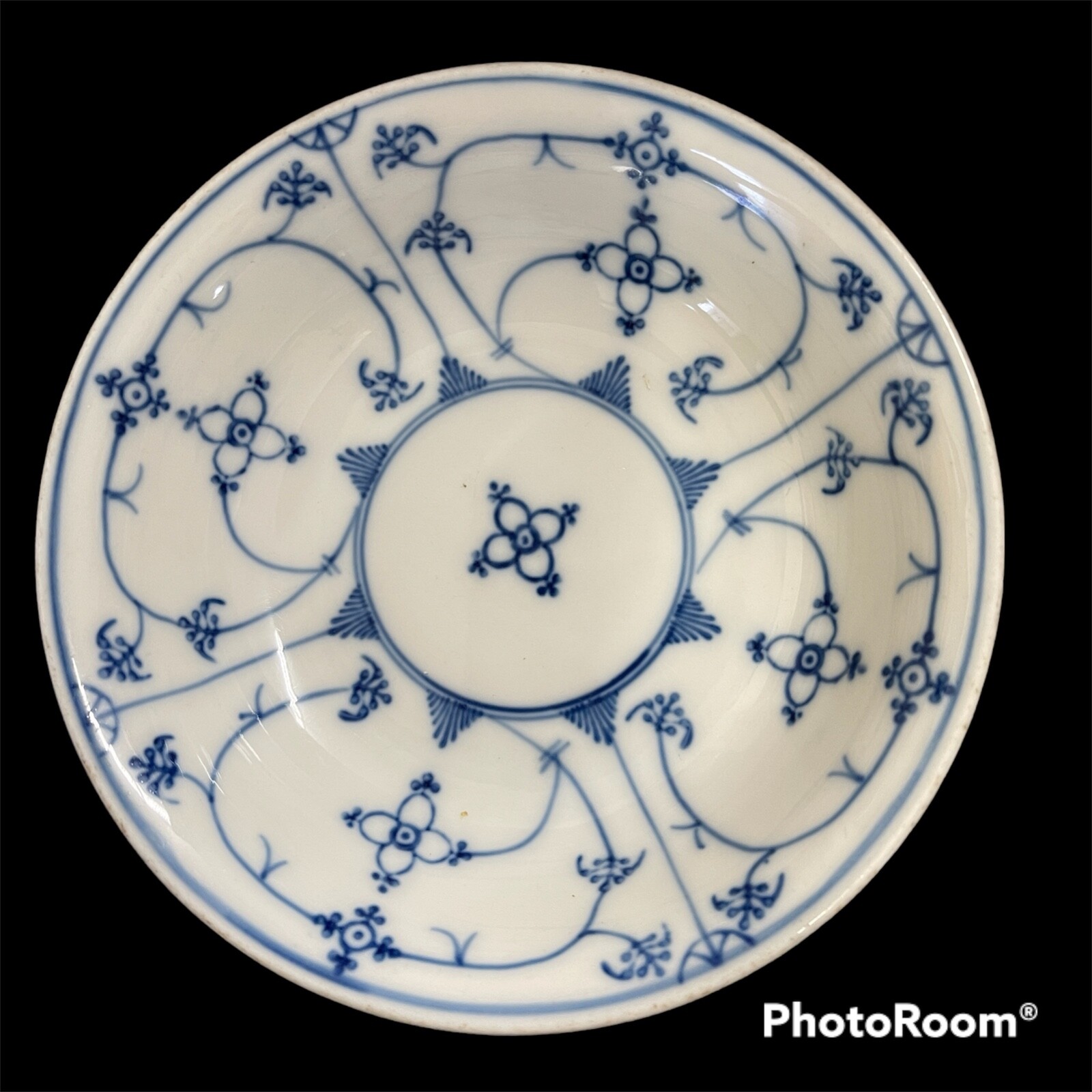 Antique Koenigszelt Silesia Blue Lace Flowers Strawflower Saucer Small Bowl 5.5