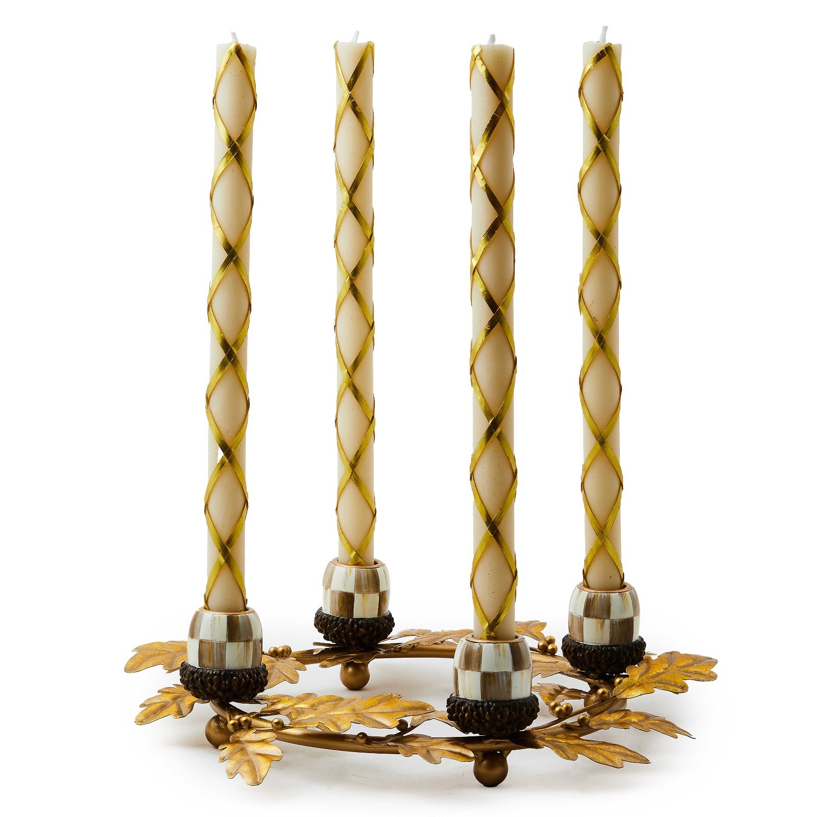 NEW Mackenzie Childs AUTUMNOLOGY GOLD LEAF RING ACORN CANDLE HOLDER   Last one