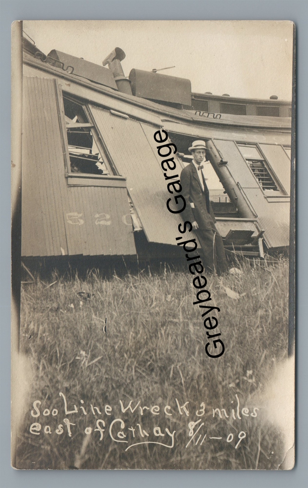LOT OF 7 RPPC Soo Line Railroad Train Wreck CATHAY ND Real Photo Postcard