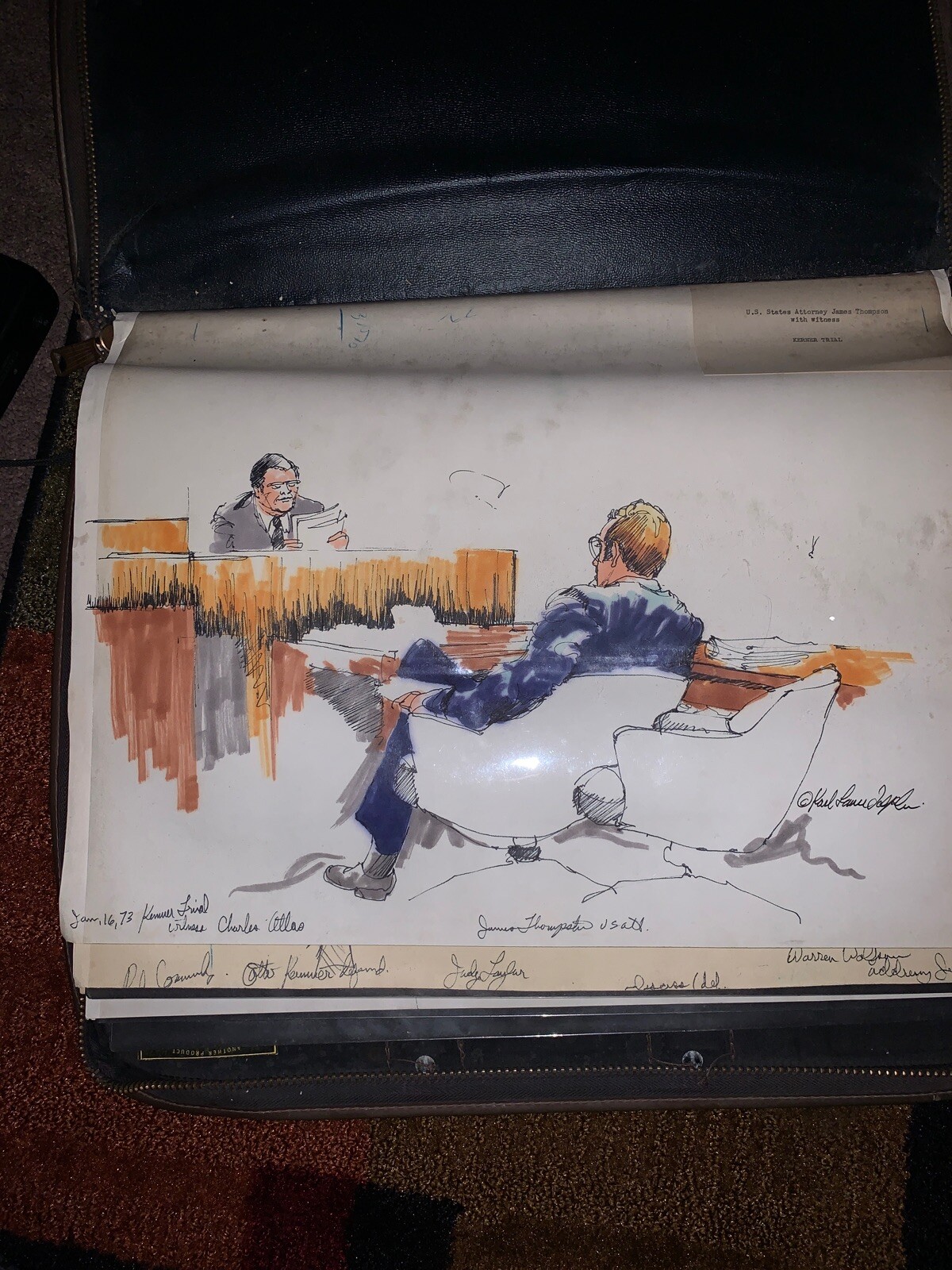 1973 Kerner Trial Courtroom Sketch By Karl Louis Jensen James Thompson Governor