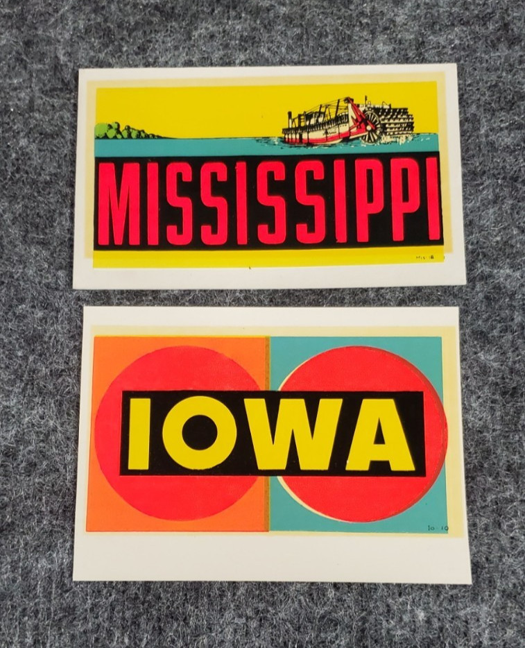 Two Vintage Travel Water Decals Lindgren Turner Mississippi & Iowa