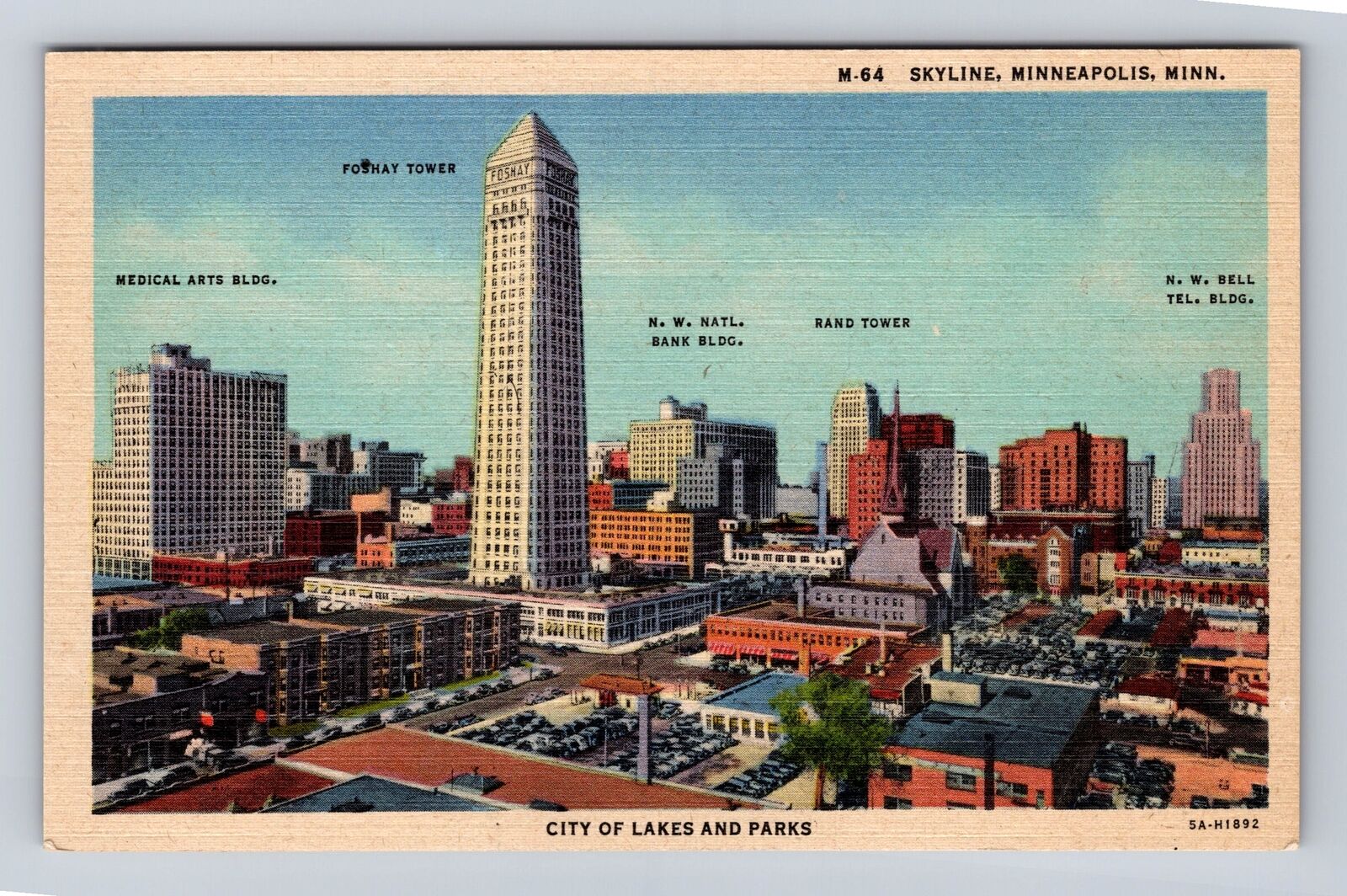 Minneapolis MN-Minnesota, Skyline, Foshay Tower, Antique Vintage Postcard