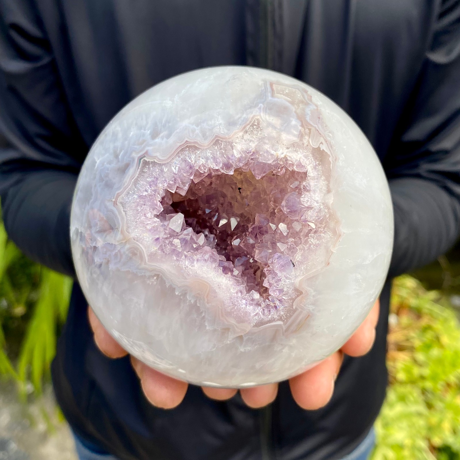 2.8LB Natural Amethyst Agate Open Smile Sphere Healing Wealth Crystal Geode Dec