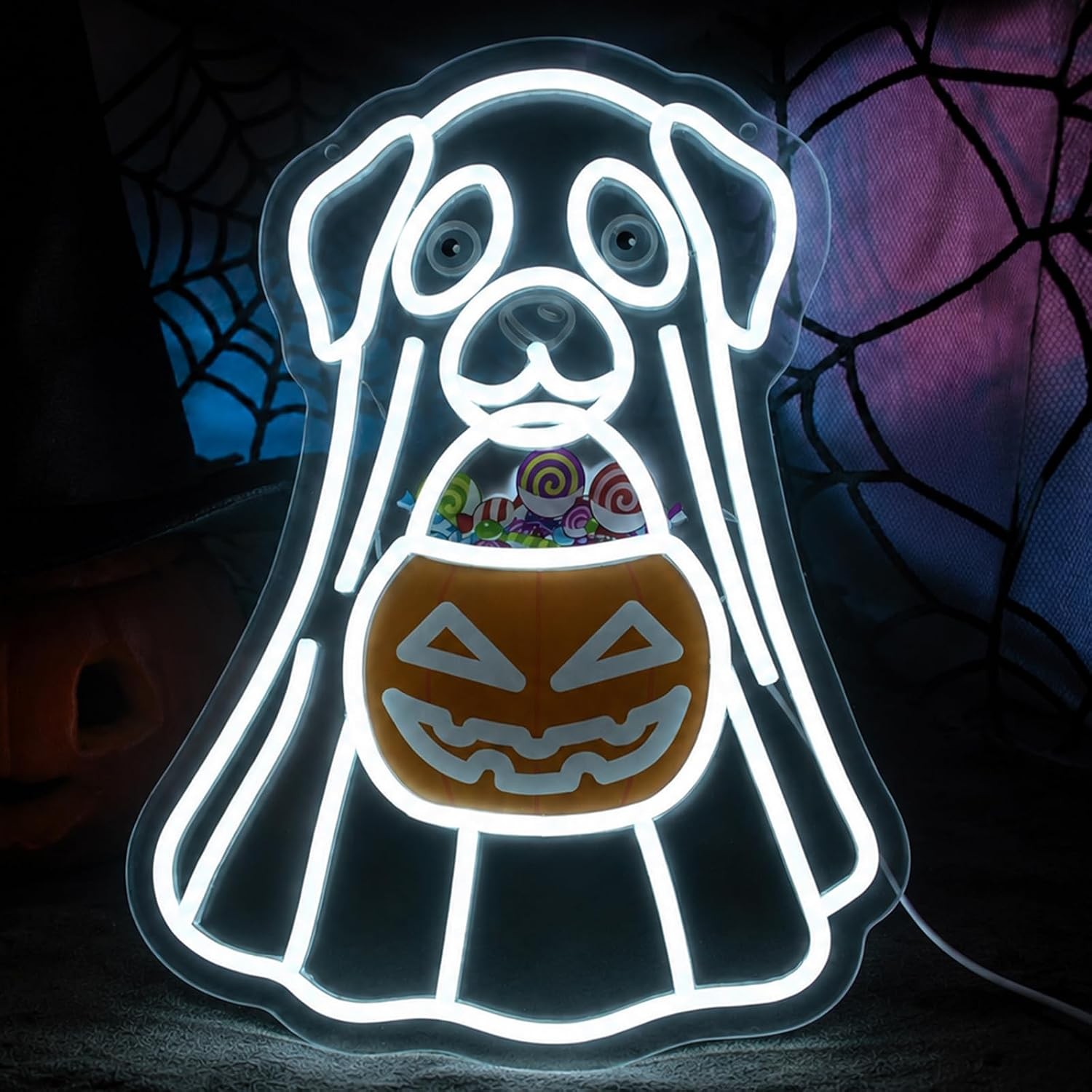 FRIENDISU Halloween Ghost Dog Neon Sign Lighted Decoration Outdoor, 16x12\