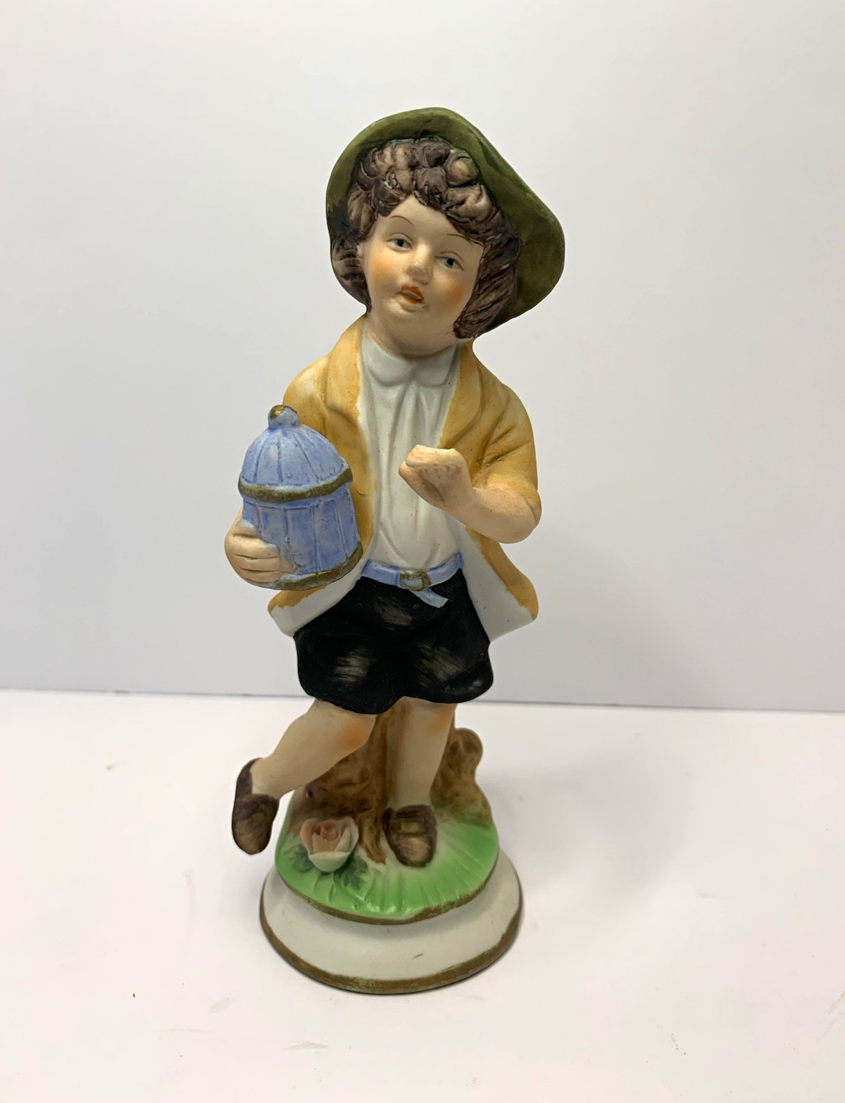Vintage Bisque Porcelain Boy Figurine w/ Birdcage Il Musichiere Astoria NY MINT