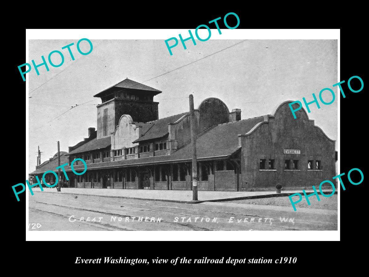 OLD 8x6 HISTORIC PHOTO OF EVERETT WASHINGTON VIEW OF THE RAILROAD DEPOT c1910