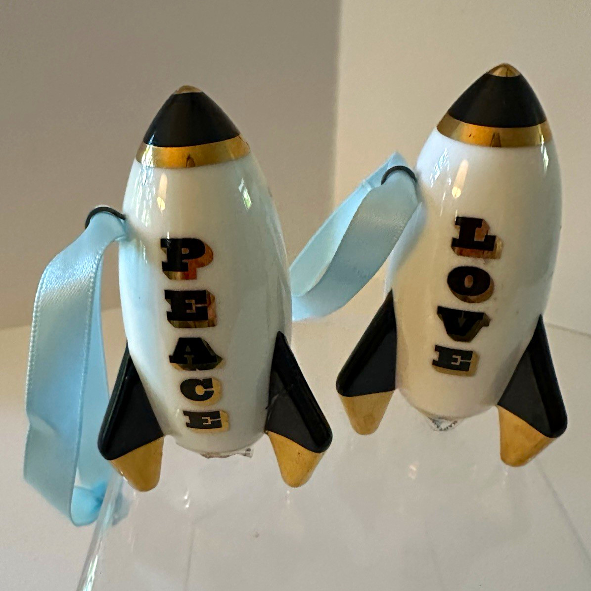 NEW Jonathan Adler Peace Love Rocket Porcelain Hanging Ornaments NEW Jonathan Adler Peace Love Rocket Porcelain Hanging Ornaments