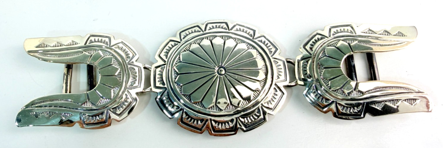 Vintage Sterling Silver Concho Ranger Belt Buckle Set Southwestern Sunburst