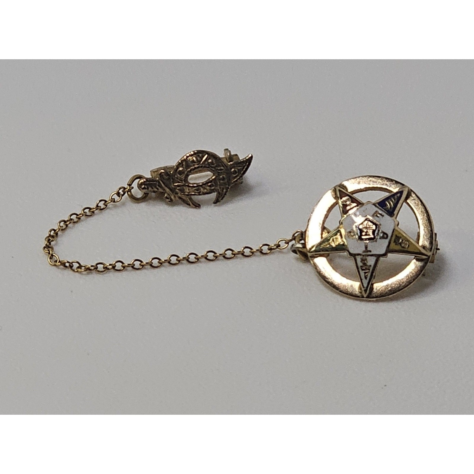 Vintage 10K Top Eastern Star Pin W/ Shriner & Crescent Moon Attachment Pin