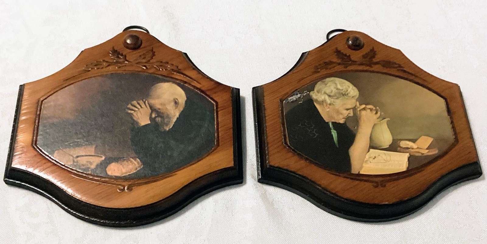 Vintage Grace & Gratitude Wooden Wall Plaques Eric Engstrom Praying Couple Rare