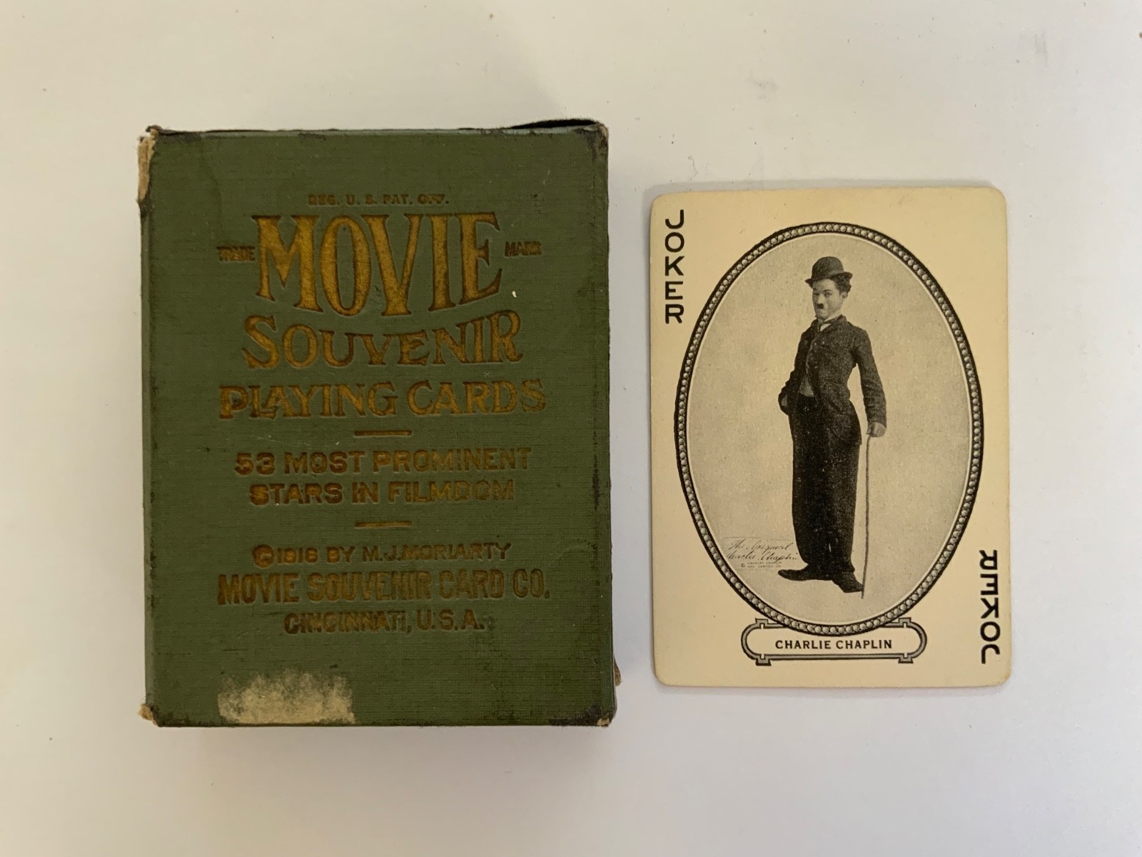1916 Movie Souvenir Playing Cards Complete Deck Charlie Chaplin Joker Gilt Edges